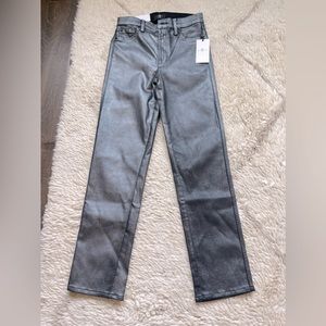 High waist straight coated pewter pants